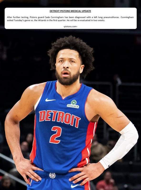  活塞核心遭遇重创，坎宁安左肺塌陷；两周后复查决定命运。 体育新闻