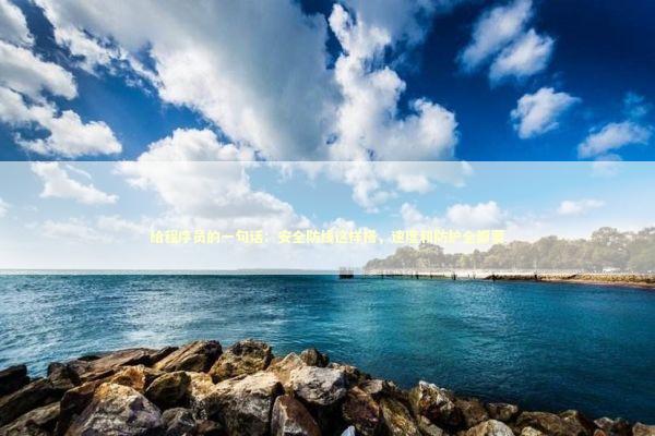 给程序员的一句话：安全防线这样搭，速度和防护全都要 IT技术